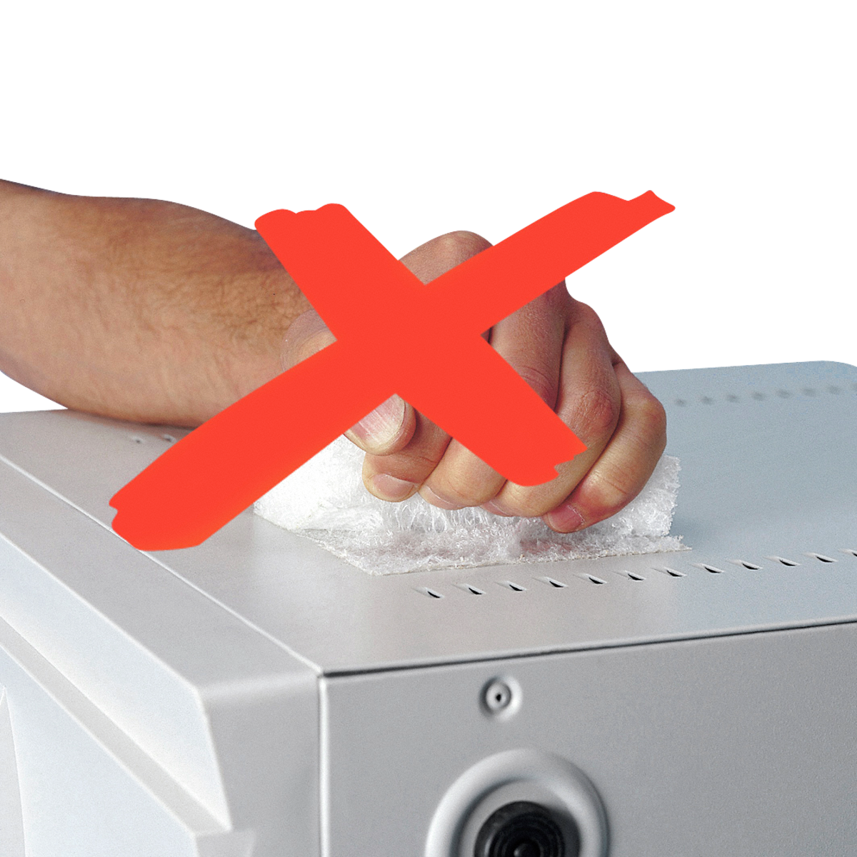 ACHTUNG! Schutzpolster stark selbstklebend! NICHT auf das Packgut kleben!
