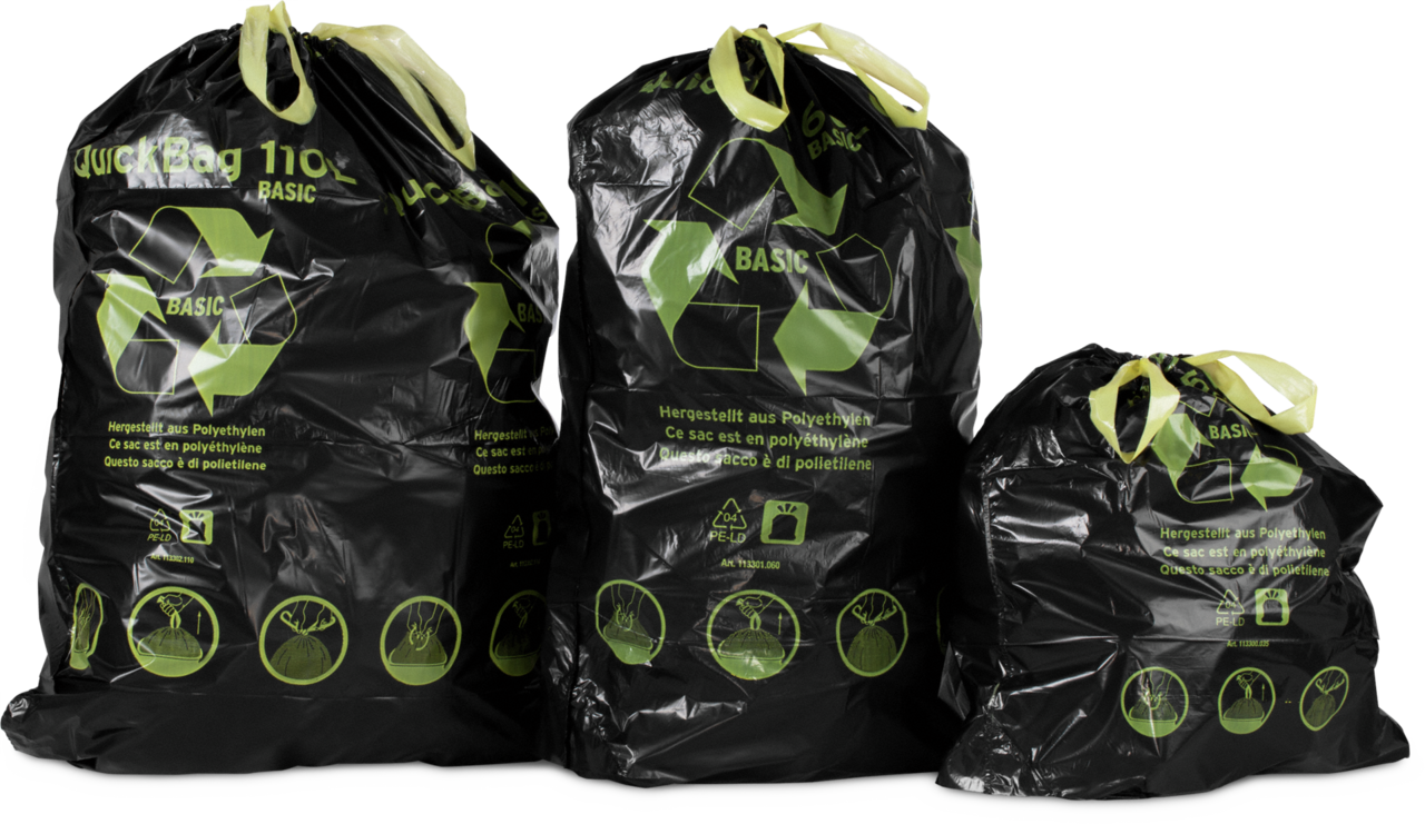 Müllsäcke mit Zugband 110 l, 60 l , 35 l, RECYCLING