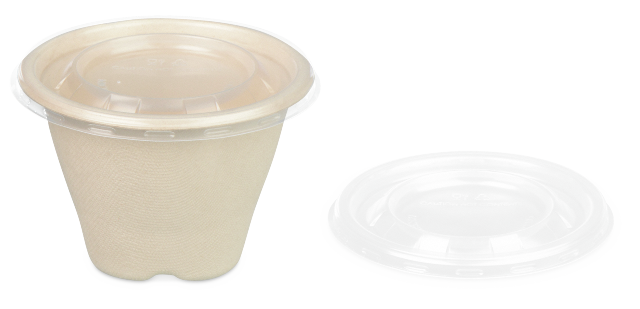 PP-Deckel zu Schale aus Bagasse konisch