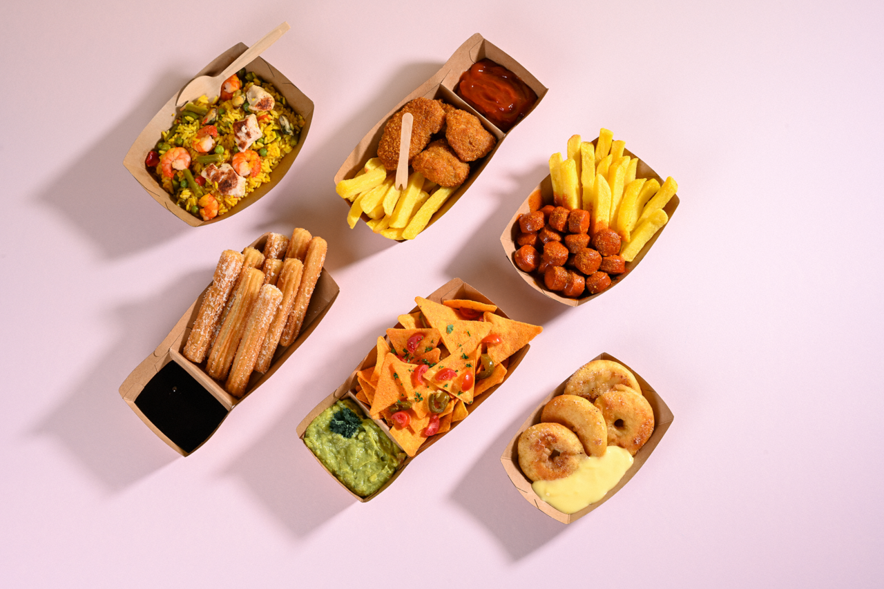 Snack-Schale aus Pappe braun mit Dipfach
