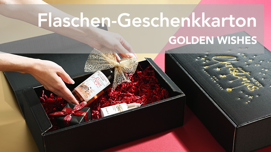 Flaschen-Geschenkkarton GOLDEN WISHES