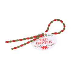 Produktanh&auml;nger mit Verschl.-Kordel &laquo;Merry Christmas&raquo;, K&auml;rtchen: wei&szlig;; Kordel: rot/gr&uuml;n