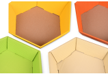 Geschenkkorb Hellgrün und Crème innen bedruckt, Gelb und Orange innen braun unbedruckt 