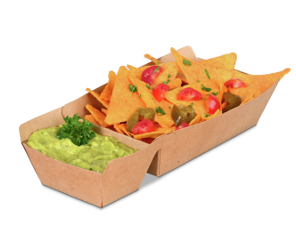 Snack-Schale aus Pappe braun mit Dipfach