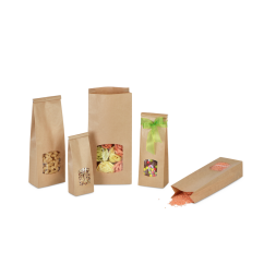 Blockbodenbeutel aus Kraftpapier mit Sichtfenster