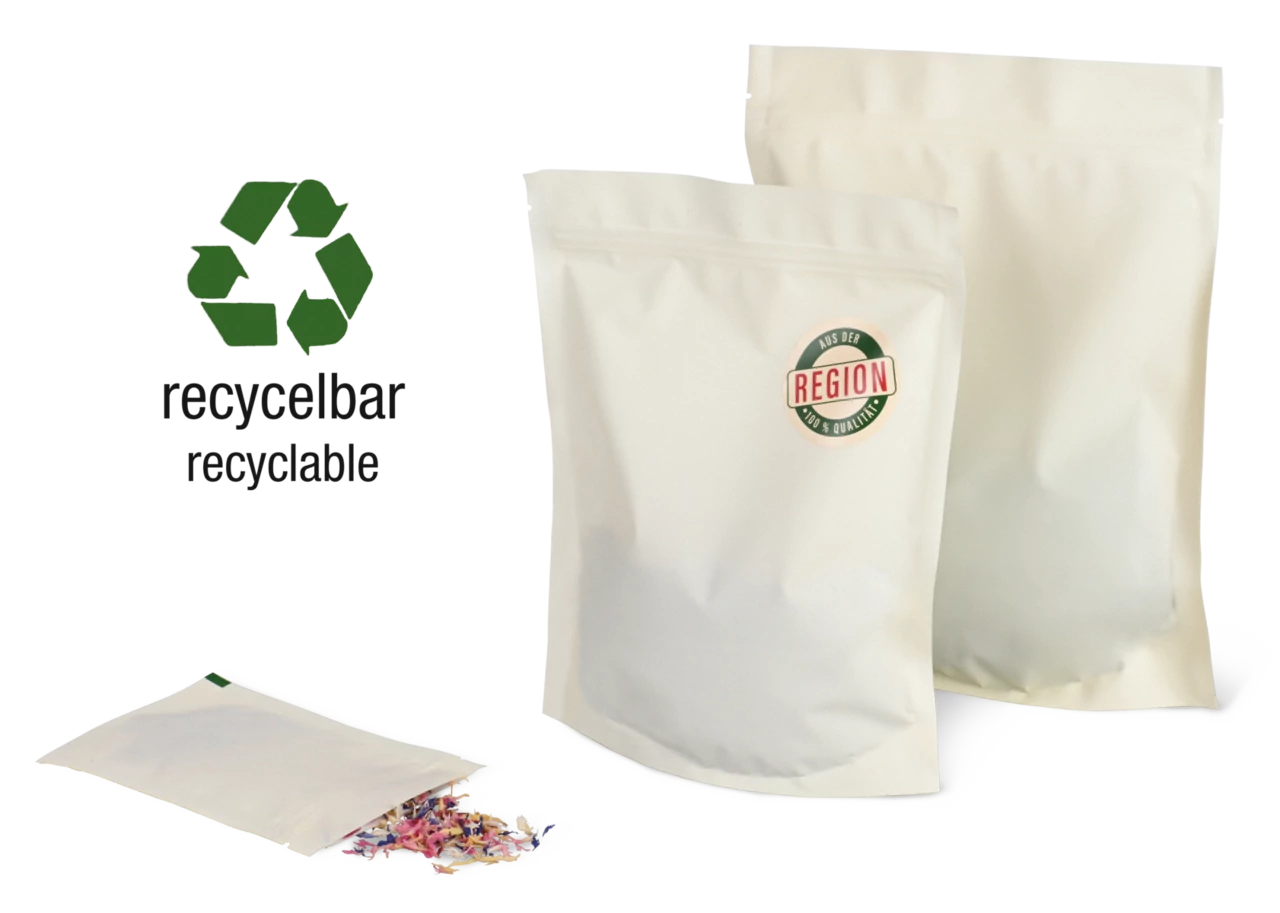 Standbodenbeutel «Doypack» recycelbar mit Aromaschutz