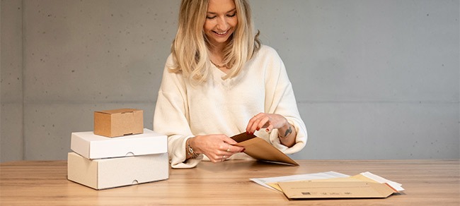 Person vergleicht Gratis-Muster von MEDEWO