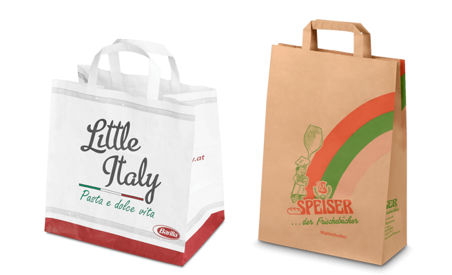 bedruckte Papiertragetaschen von Little Italy und Speiser