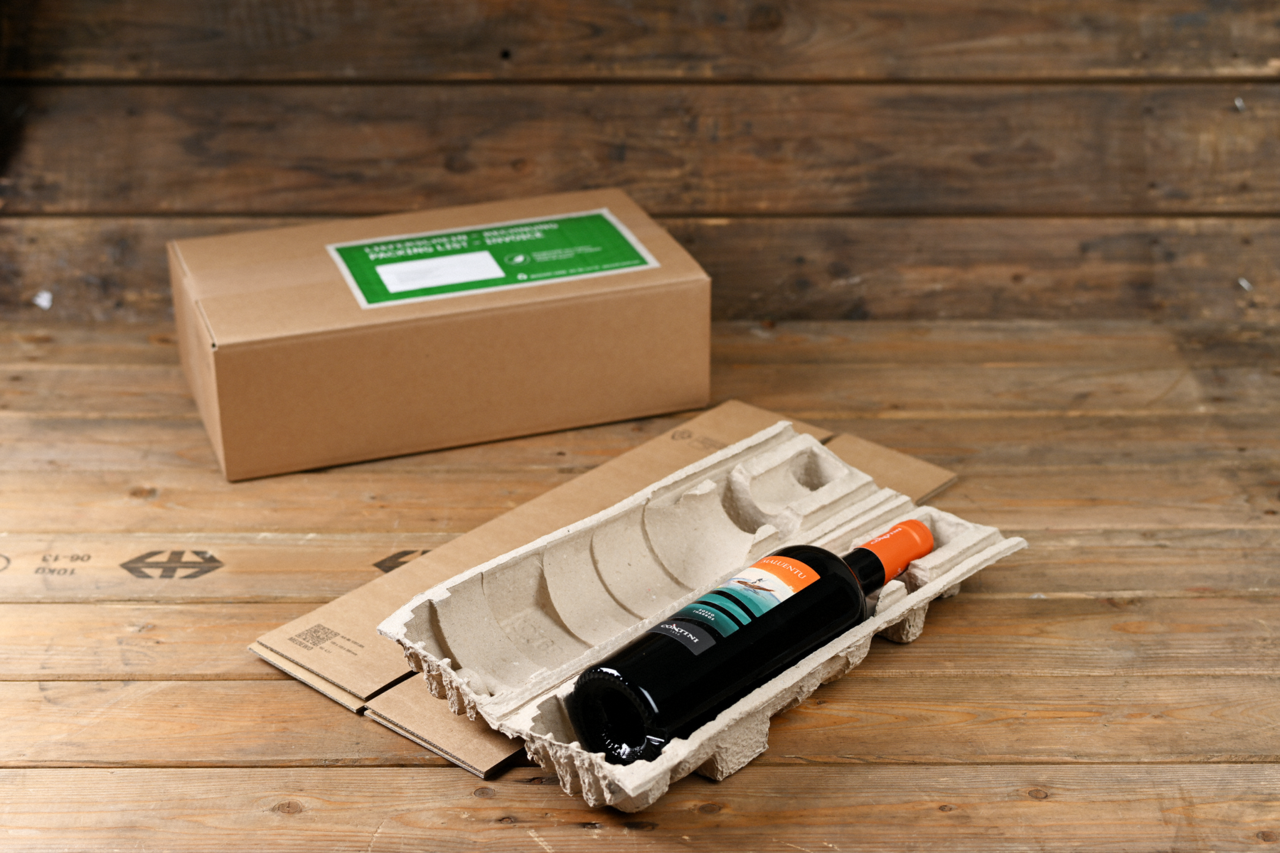 Emballage d'expédition pour bouteilles en cellulose moulée 0,75 litre