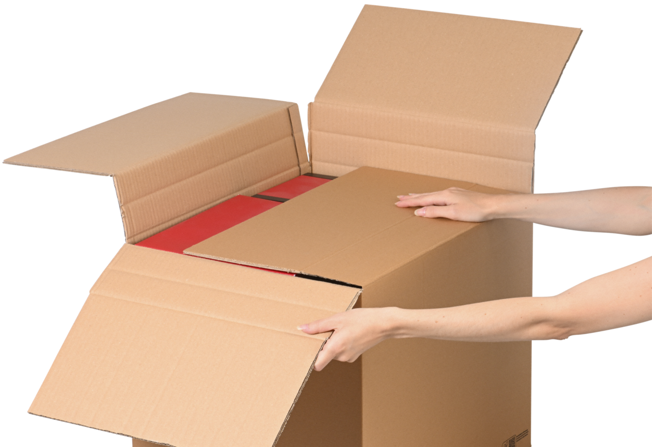 une seule boîte pour des contenus de différentes tailles grâce à la possibilité de l'adapter à chaque contenu; permet d'économiser de la place dans l'entrepôt et sur la table d'emballage