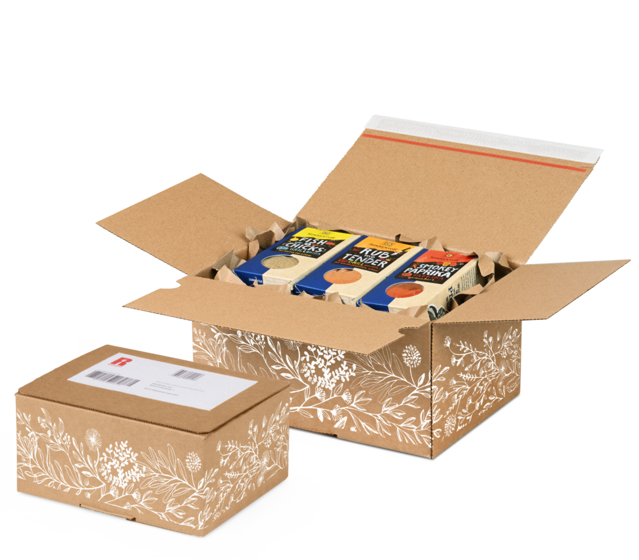 Carton e-commerce COMFORT-BOX avec des motifs naturels