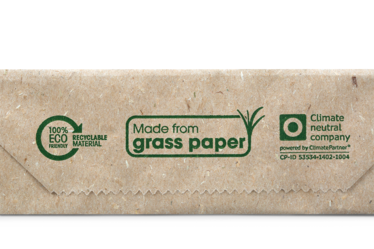 l’impression indique au désti-nataire qu’il s’agit de matériau durable en papier d’herbe 