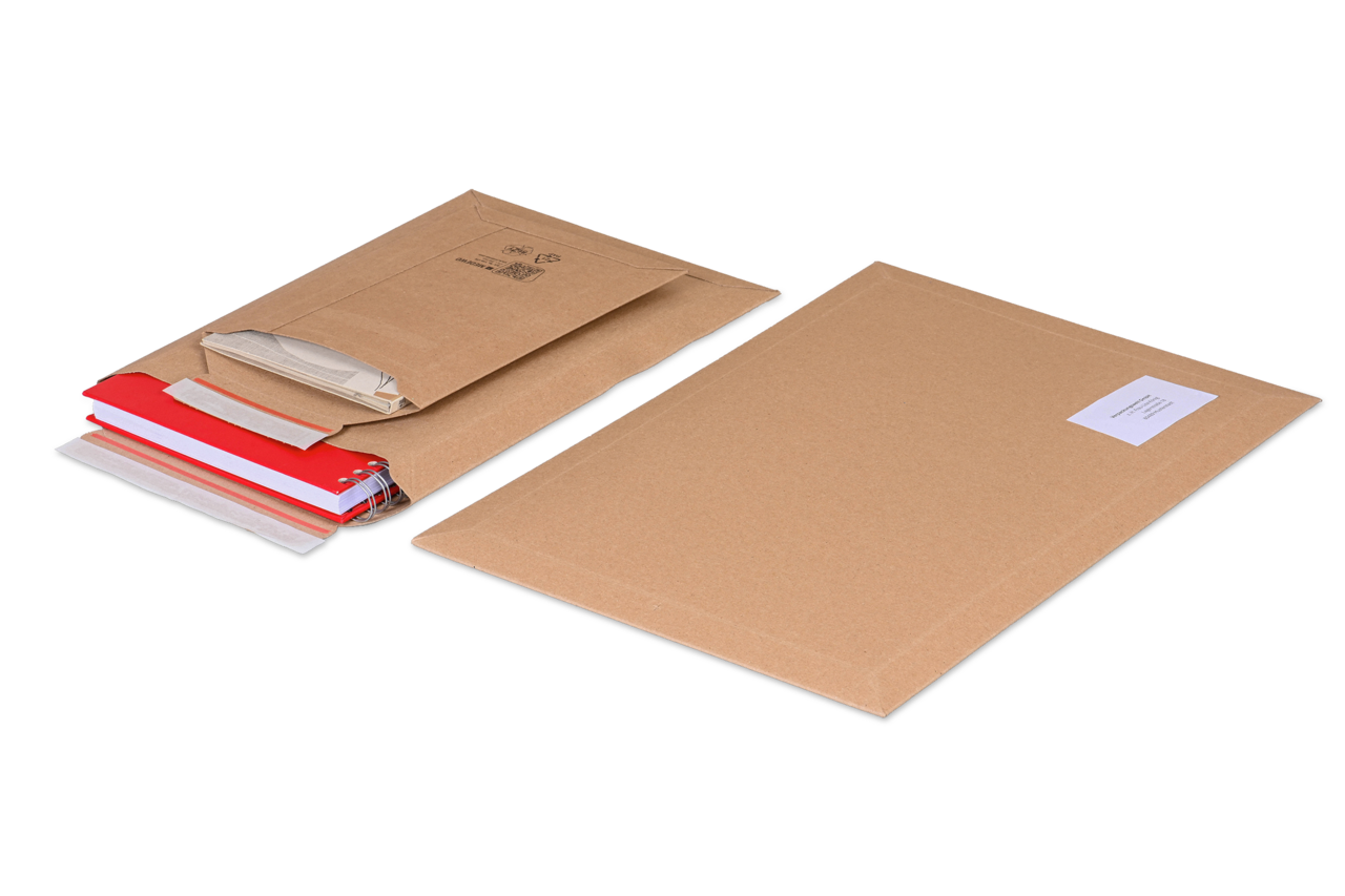 Pochette d'expédition carton avec fermeture adhésive brun