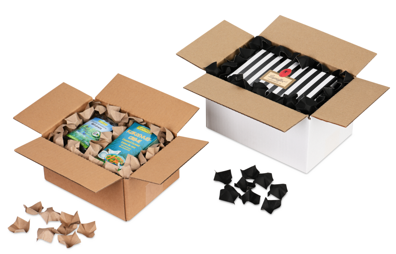 Chips d'emballage en papier dans un carton distributeur