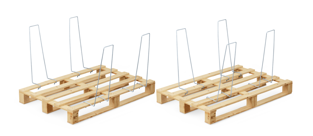 également adapté aux palettes en bois à usage unique, les arceaux s'élèvent alors sur le côté par-dessus la palette ou peuvent être installés plus vers l'intérieur