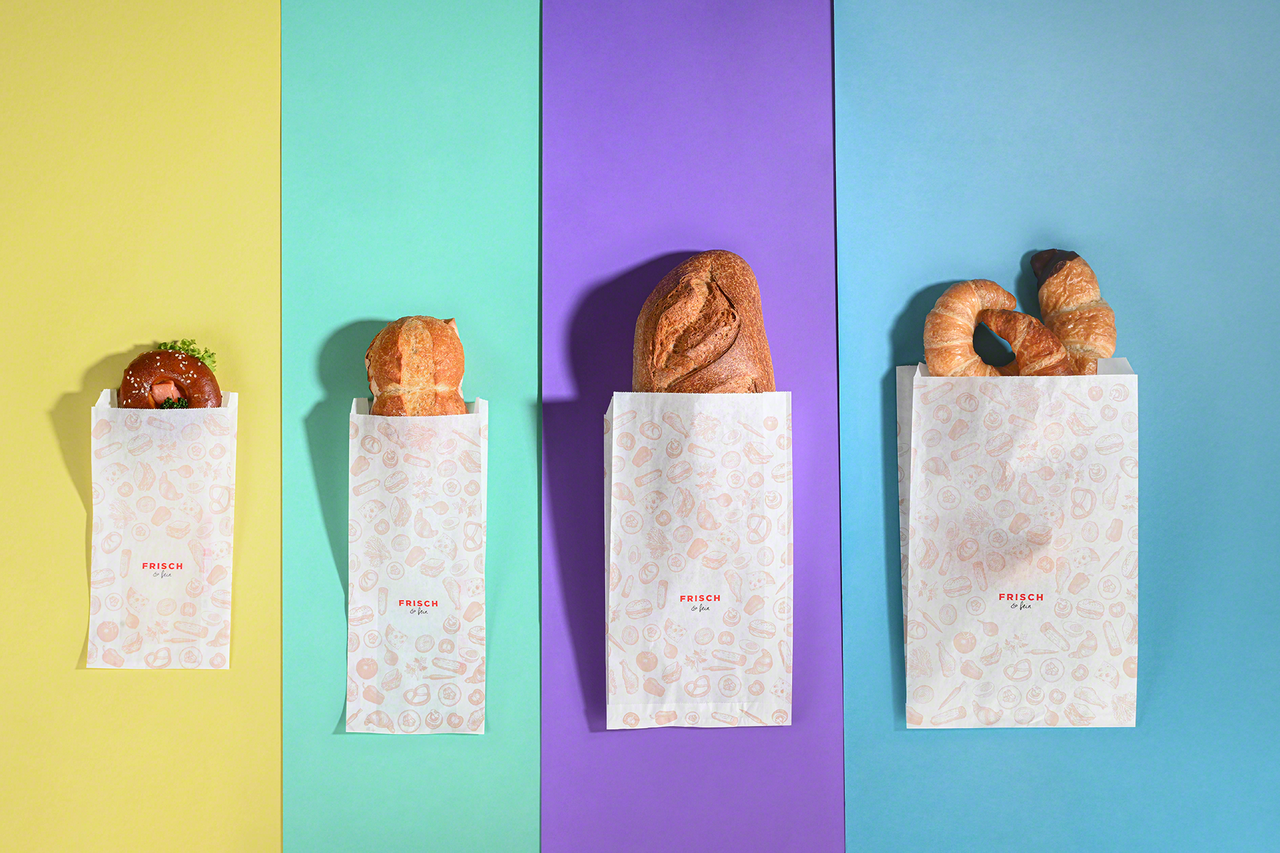 Sachet en papier à soufflets «FRISCH & fein» Take-away