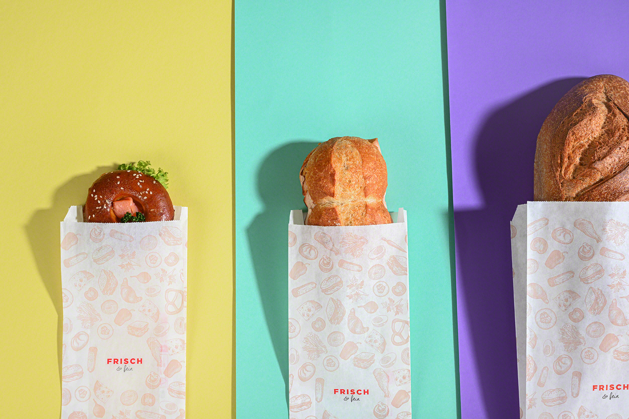 Sachet en papier à soufflets «FRISCH & fein» Take-away