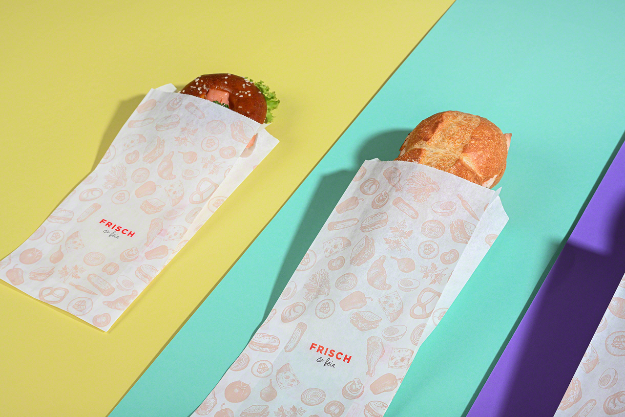 Sachet en papier à soufflets «FRISCH & fein» Take-away