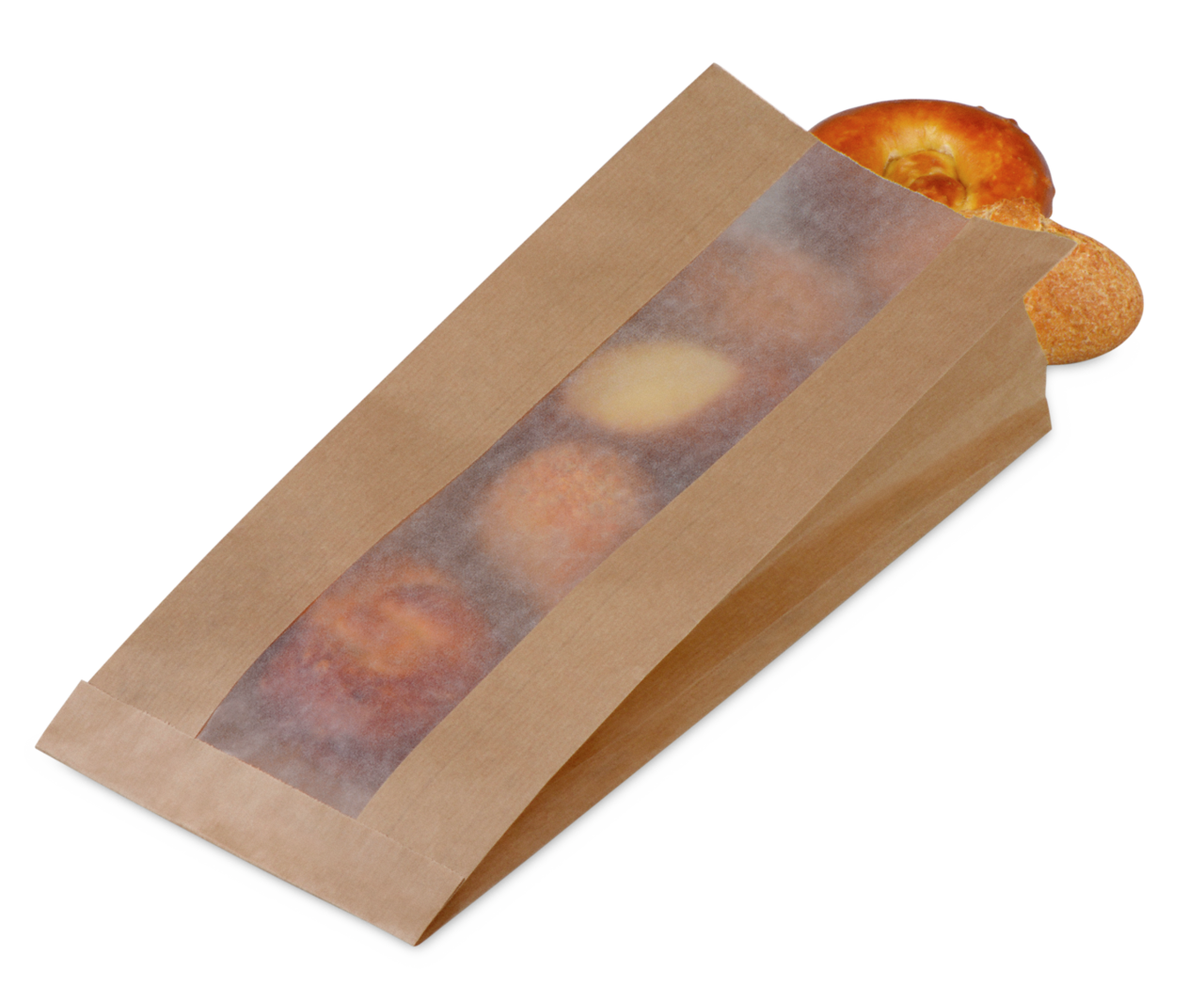 Sachet à soufflet avec bande de visibilité en papier cristal brun