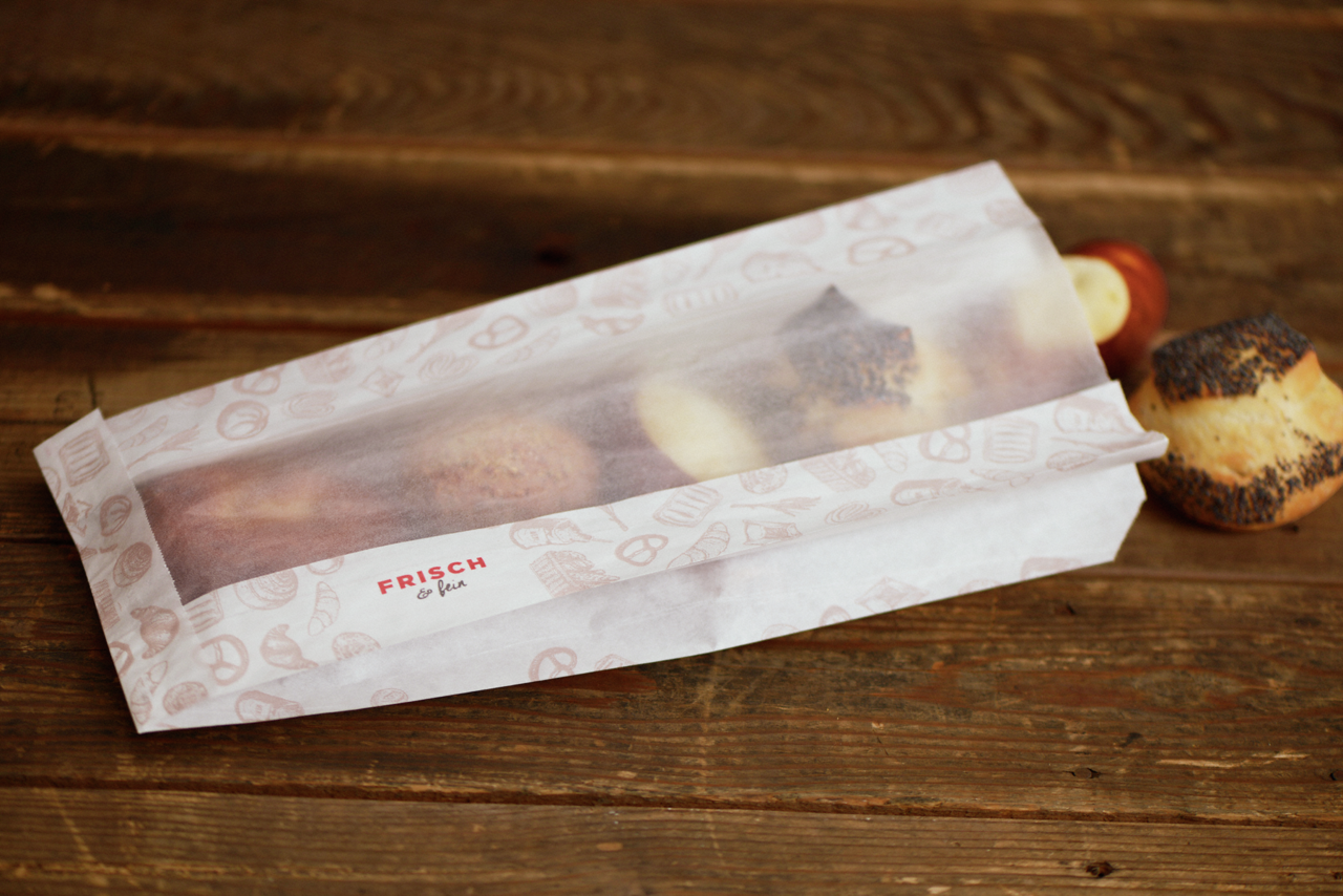 Sachet à soufflet avec bande de visibilité en papier cristal «FRISCH & fein»