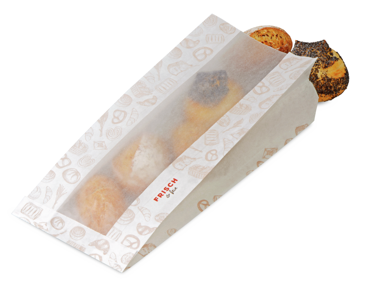 Sachet à soufflet avec bande de visibilité en papier cristal «FRISCH & fein»