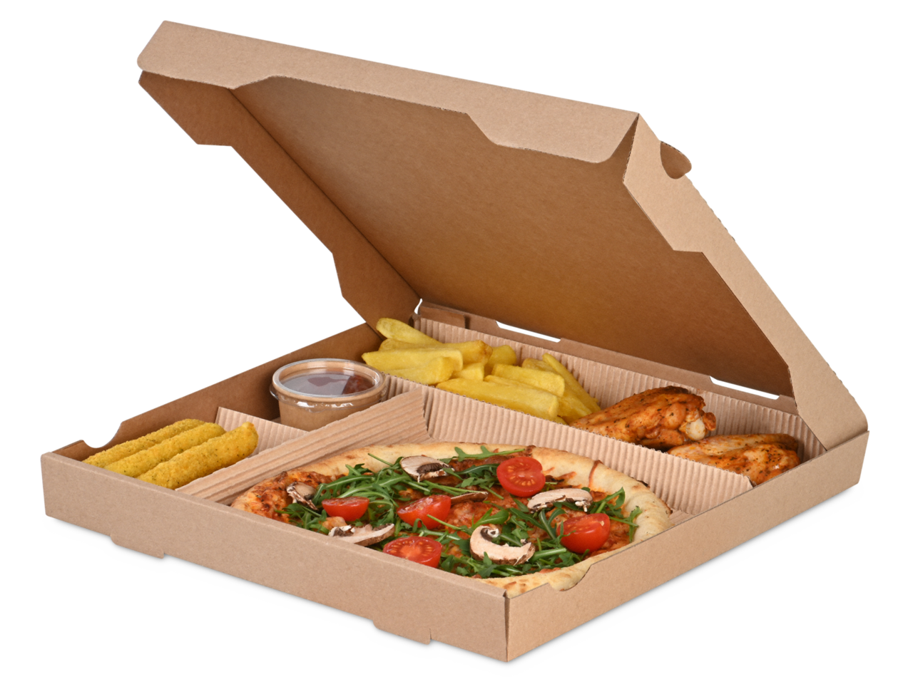 Le support de transport pliable permet de séparer proprement les différents aliments 