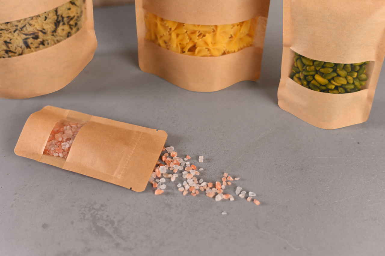 Sachet autoporteur brun avec fenêtre transparente
