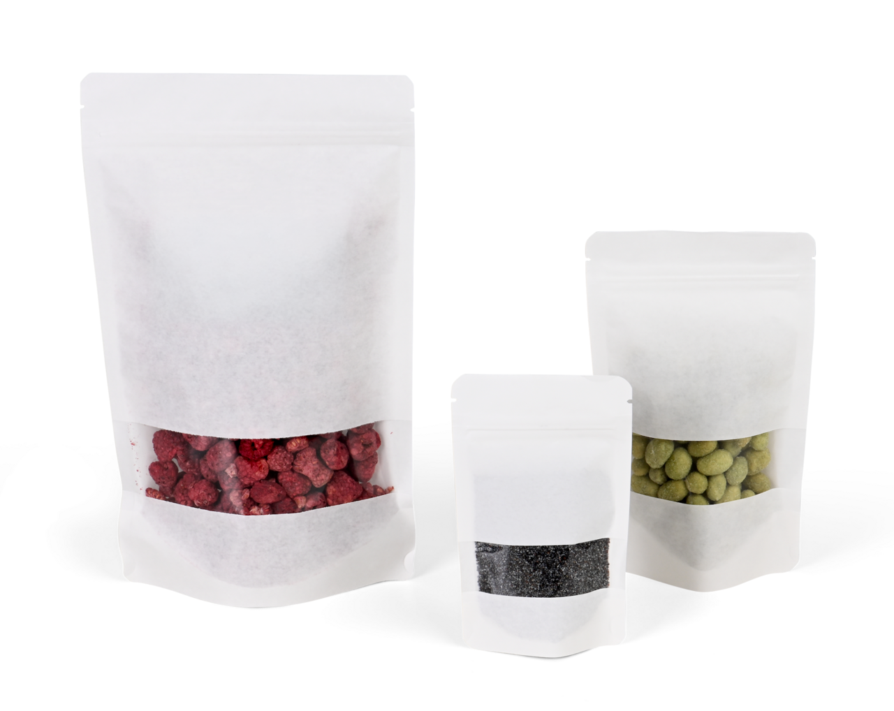 Sachet autoporteur blanc avec fenêtre transparente