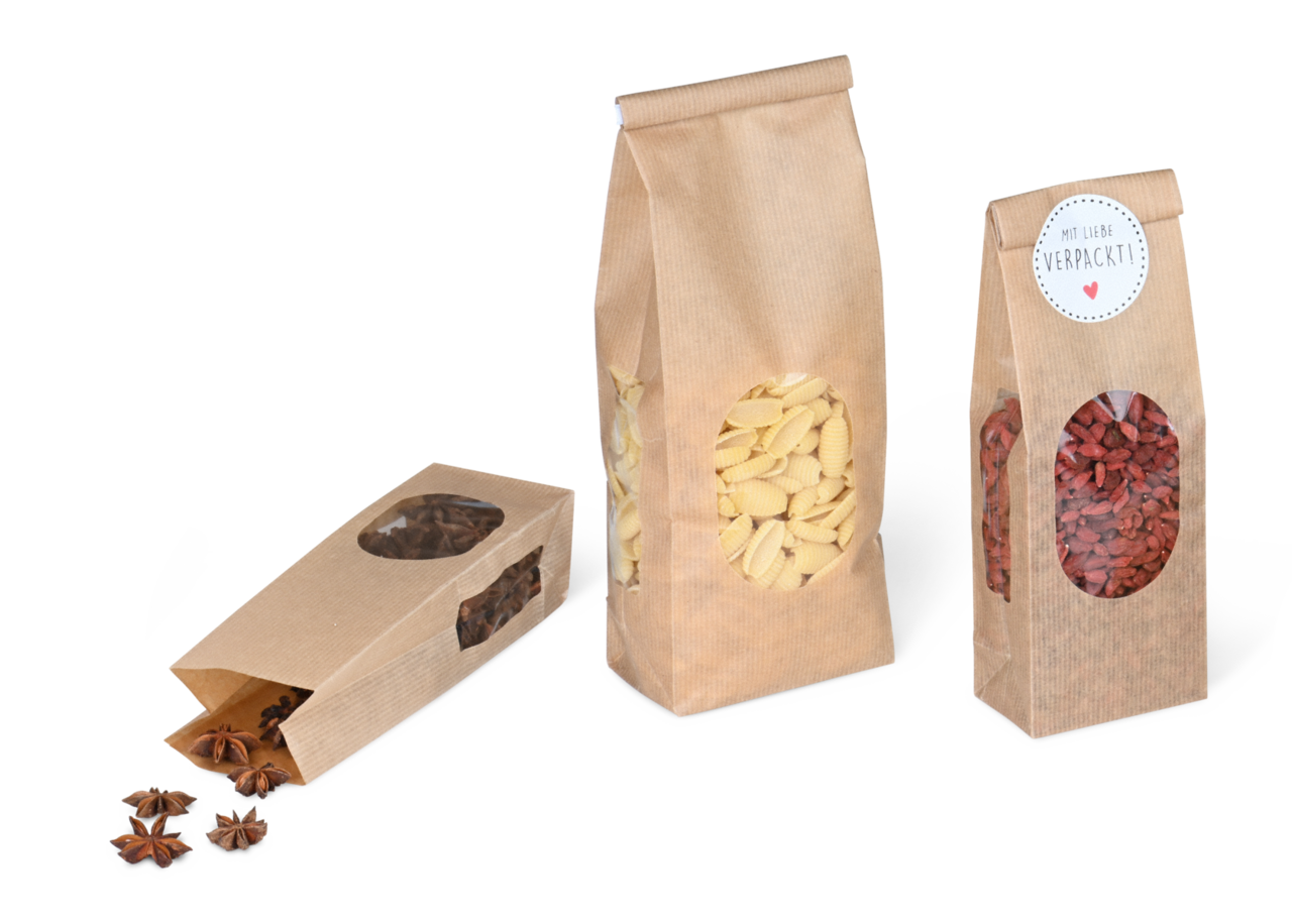 Sachet à fond plat avec 3 fenêtres transparentes