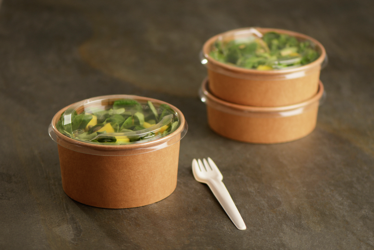 Couvercle en rPET pour bol à salade/menu marron rond