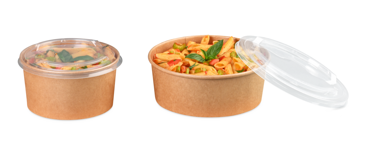 adapté au bol à salade/menu en carton brun rond – pour voir clairement le contenu