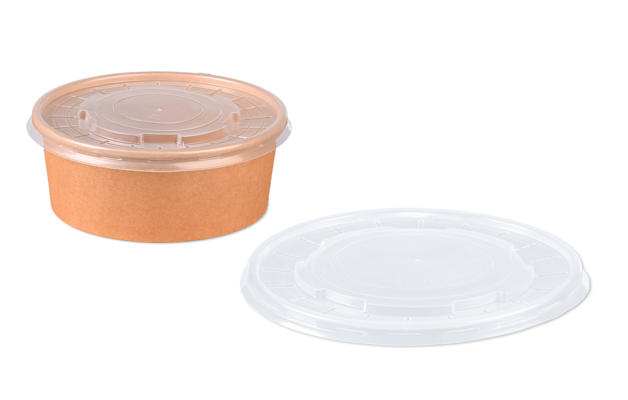 Couvercle en PP pour barquette repas  ronde en carton