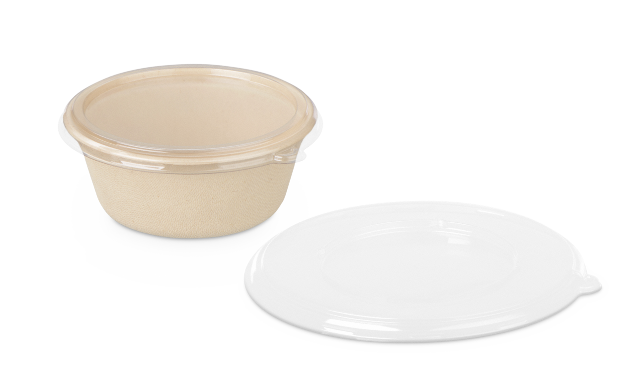 Couvercle en rPET pour bol en bagasse rond