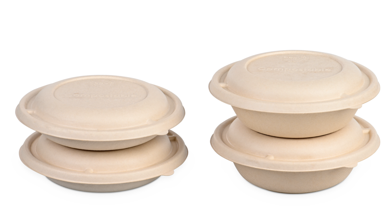 Bol en bagasse rond avec couvercle