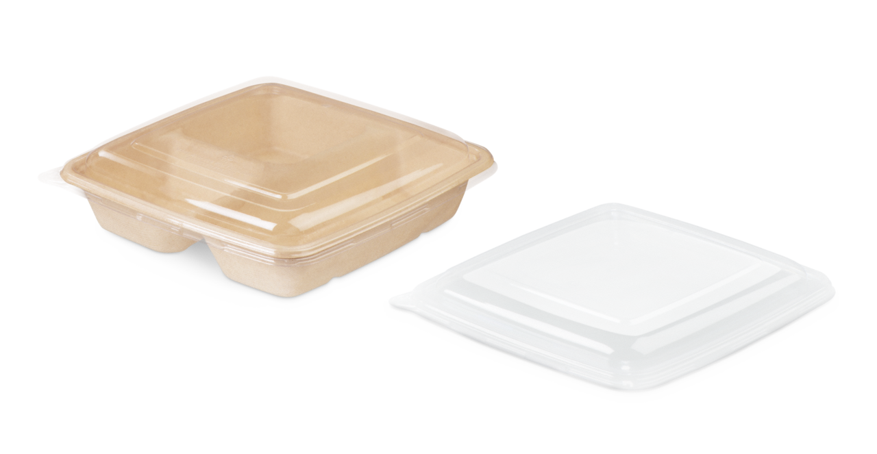 Couvercle en rPET pour barquette en bagasse