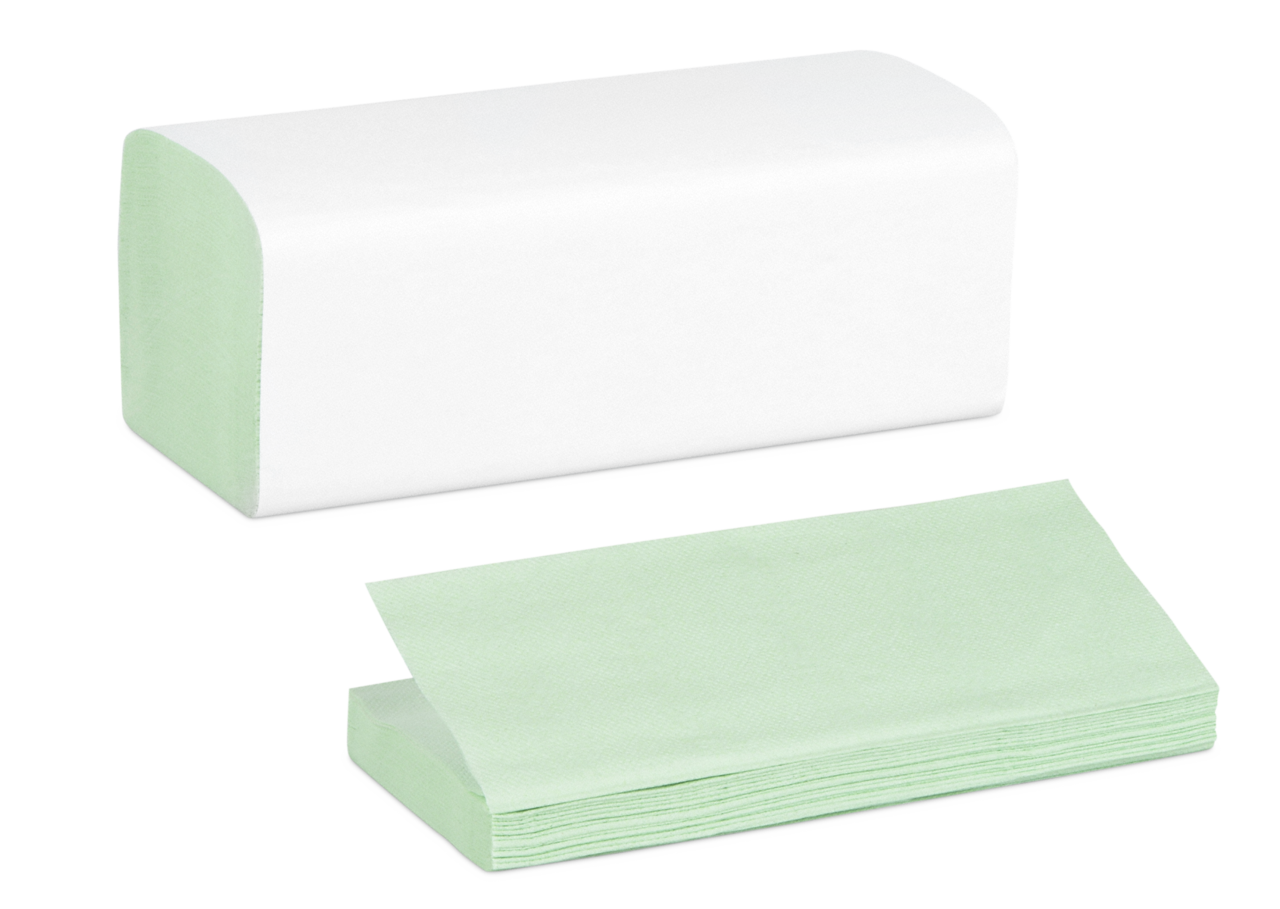 Essuie-mains papier pliage V zigzag, 2 plis, vert