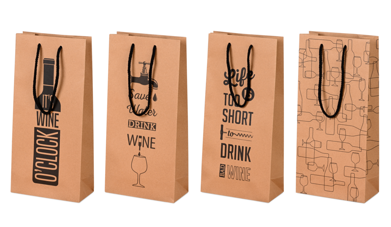 dans les sacs de transport de 2 bouteilles avec cordon, deux bouteilles de vin, mousseux ou de spiritueux se mettent l'une à côté de l'autre 