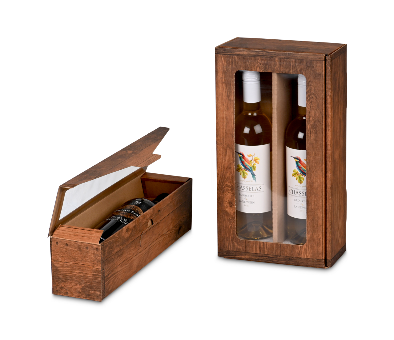 Carton cadeau pour bouteilles avec fenêtre vintage