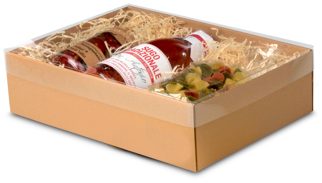 Boîte télescopique brune avec couvercle transparent 