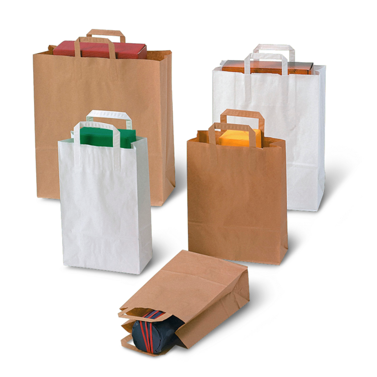 différentes tailles de sacs disponibles en brun ou en blanc  