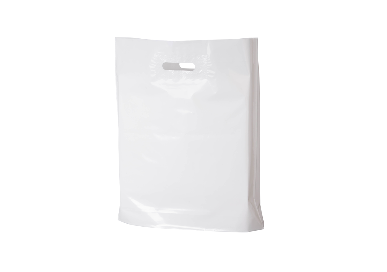 PE Sac à emporter DKT 400×450+(2×40) mm, blanc, 60 µm, à poignée découpée