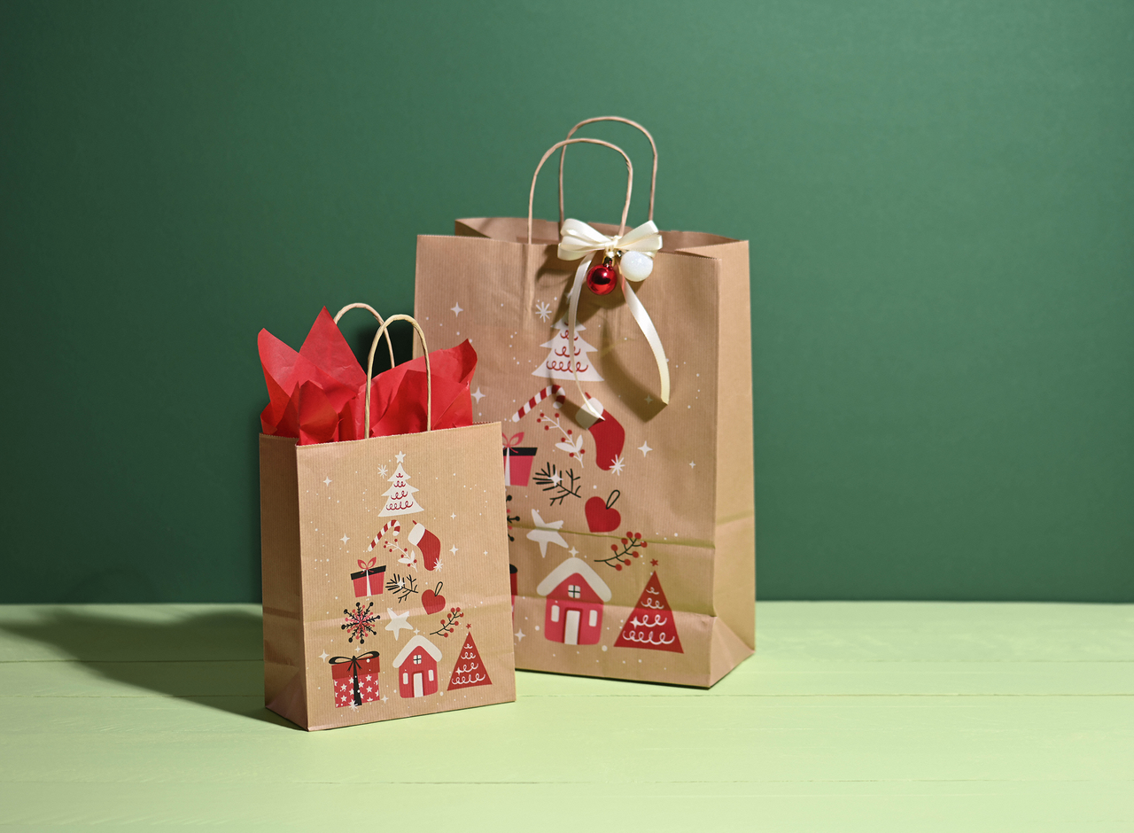 Le motif «Merry Christmas» est disponible en deux tailles – aspect uniforme même avec des contenus de tailles différentes