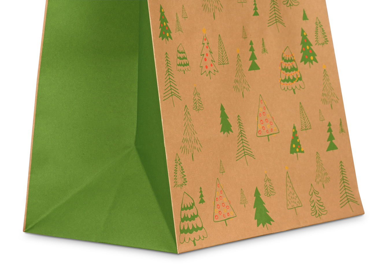 Design «NOEL EN FORET»: soufflet imprimé en vert festif sur toute la surface – pour un contraste fort avec le délicat motif à l'avant et à l'arrière