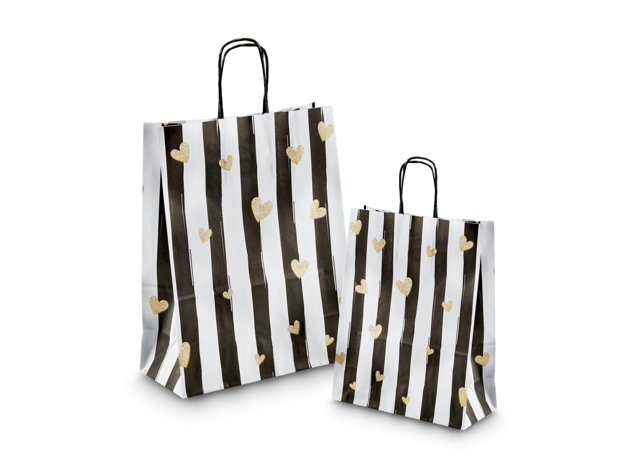 Sac en papier noir et blanc à cœurs