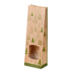 Sachet &agrave; fond plat, 105&times;65&times;320 mm, brun en papier kraft, enduit de PE, &agrave; fen&ecirc;tre &laquo;No&euml;l en for&ecirc;t&raquo;