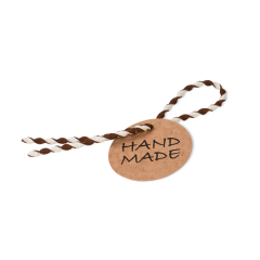 &Eacute;tiquette de produit avec cordon de fermeture &laquo;Handmade&raquo;, &Eacute;tiquette: brun; Cordon: cr&egrave;me/brun