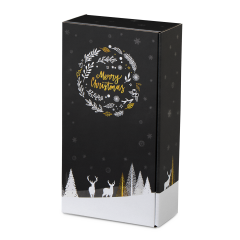 Carton cadeau pour bouteilles MERRY X-MAS, pour 2 bout., 360&times;192&times;93 mm, noir mat