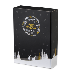 Carton cadeau pour bouteilles MERRY X-MAS, pour 3 bout., 360&times;260&times;93 mm, noir mat