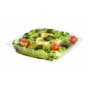 Plat à salade en PET rectangulaire avec couvercle