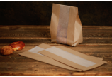 Sachet à soufflet avec bande de visibilité en papier cristal brun